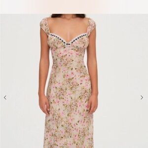 For Love and Lemons Floral Pink Sweetheart Neckline Maxi Dress